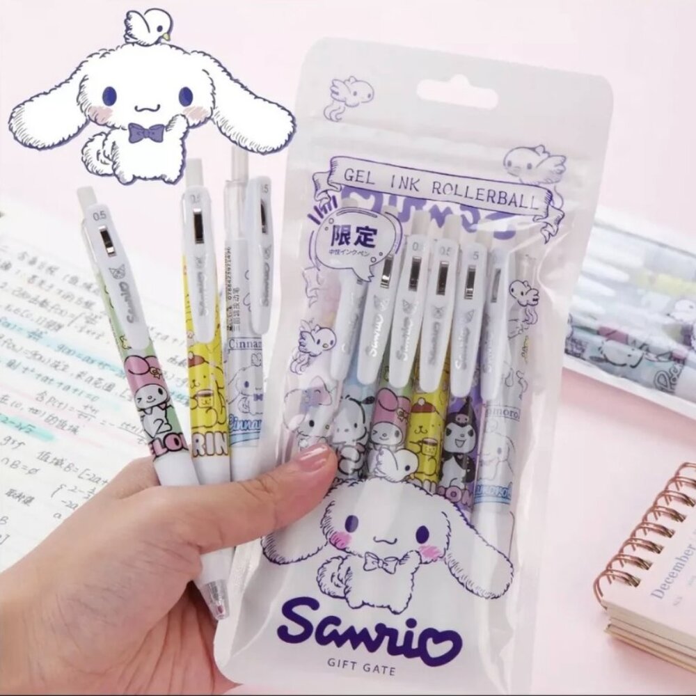6 Pcs Set Kawaii Sanrio Gel Pens multi character (set of 6) Hello Kitty Kuromi